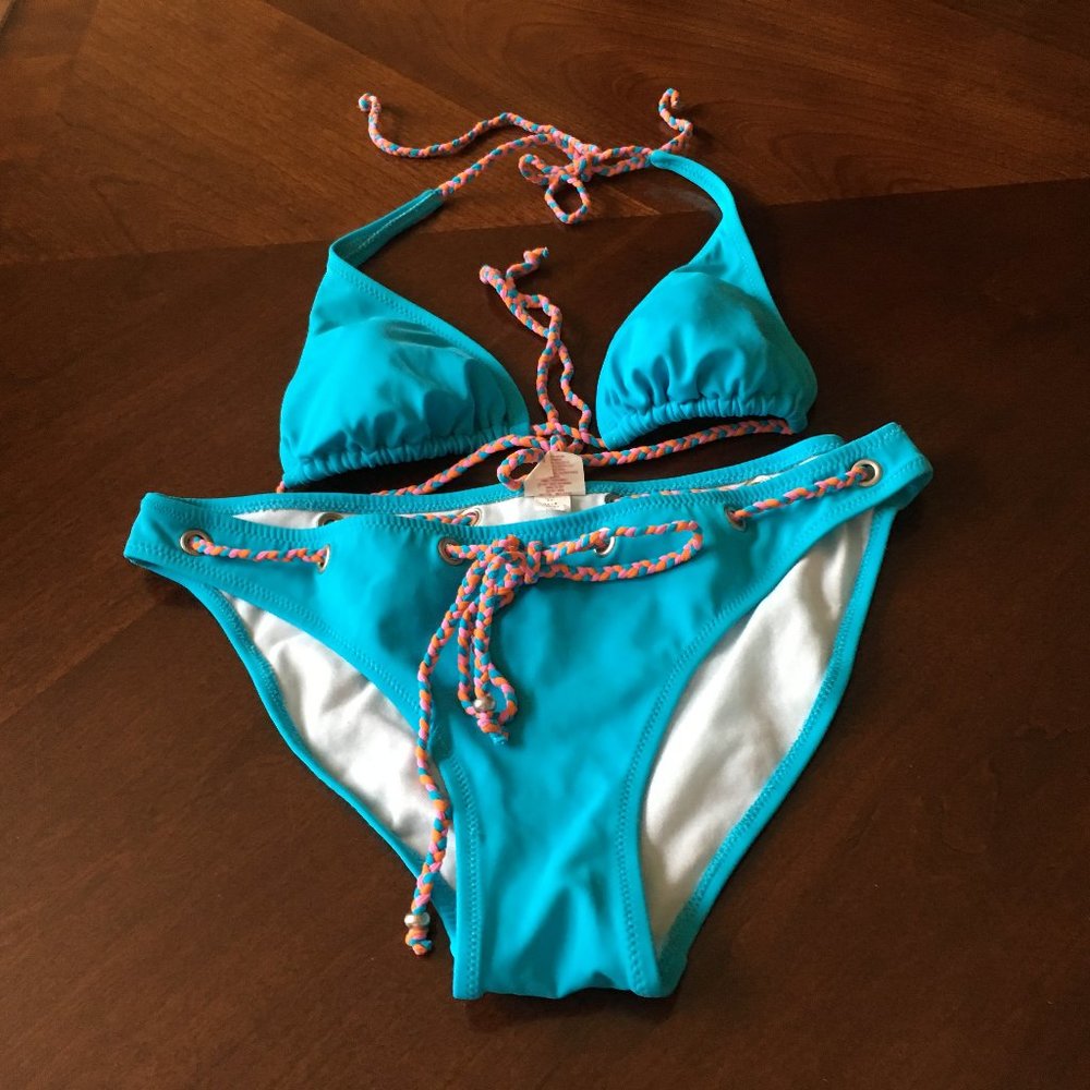 Blue triangle two piece swimsuit size M